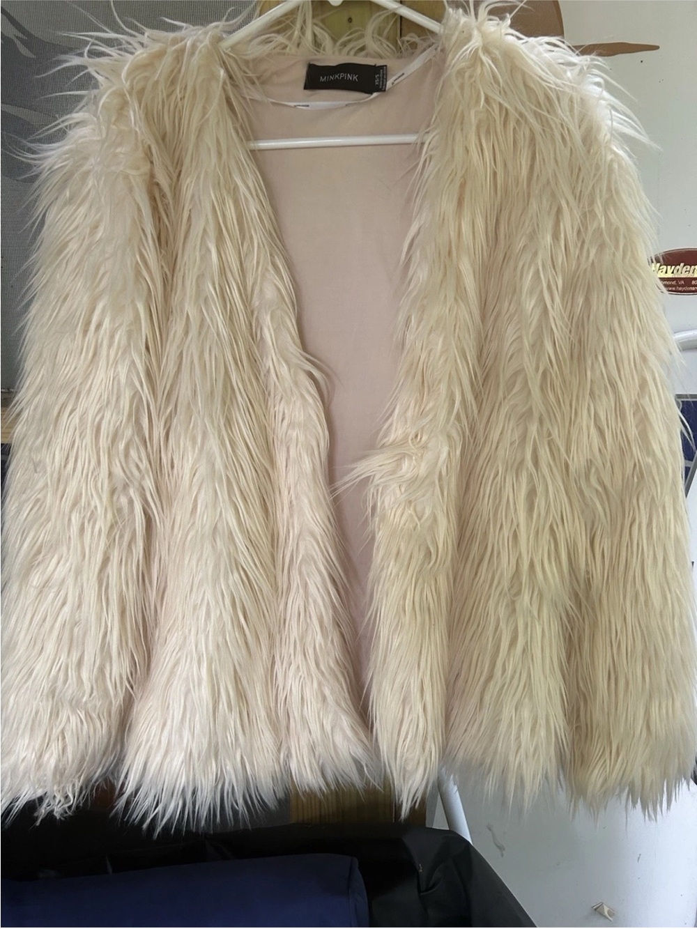 MINKPINK Cream Long Faux Fur Teddy Jacket